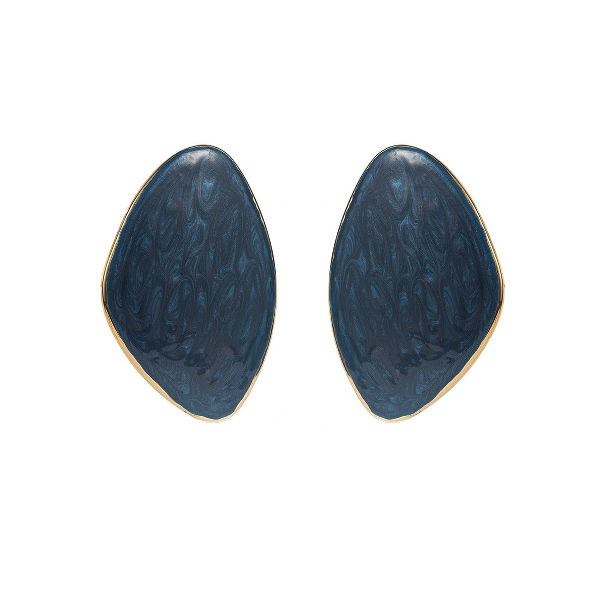 Royal blue glossy enamel earrings oversized gold studs waterproof.