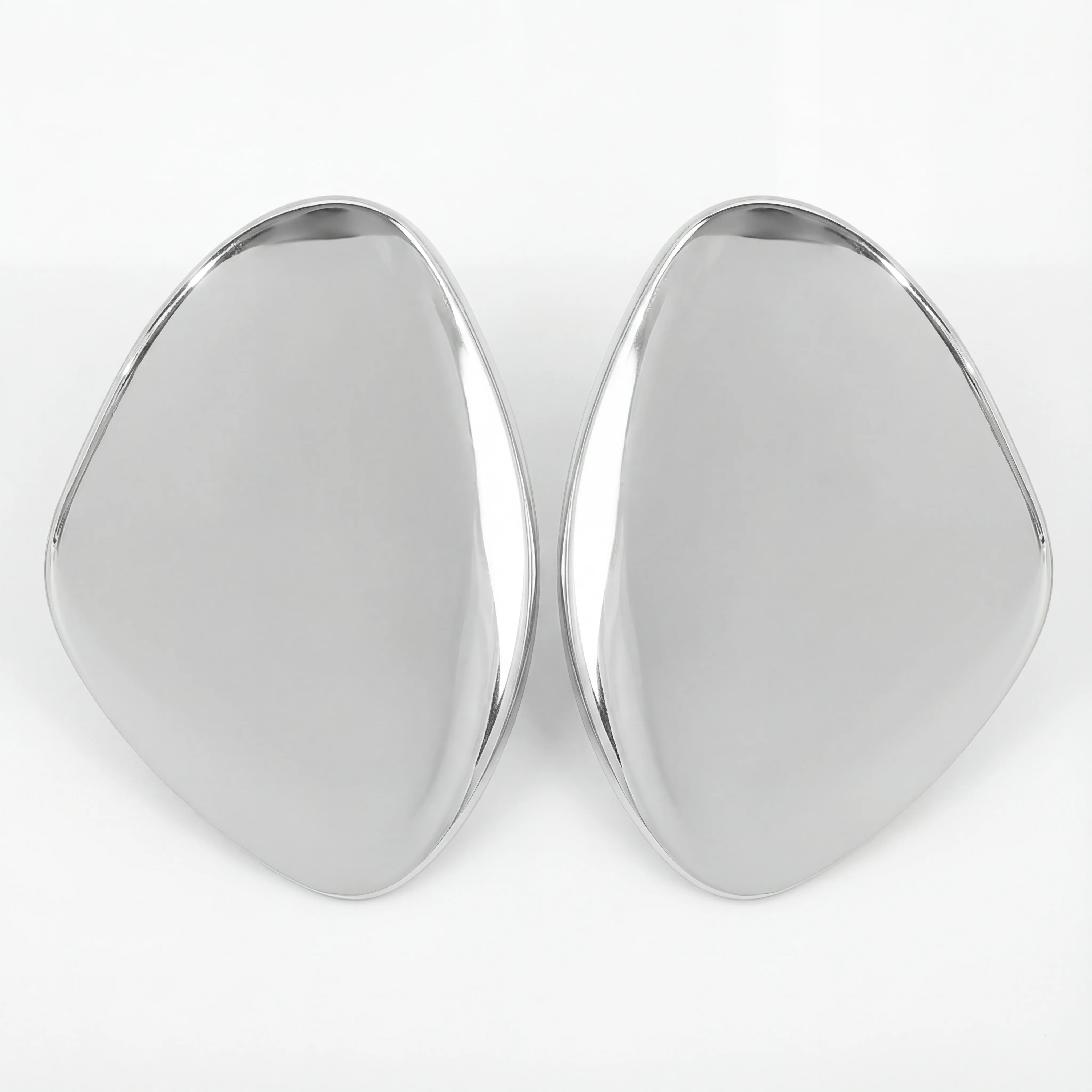 Silver stainless steel pebble earrings high polish finish waterproof jewelry.