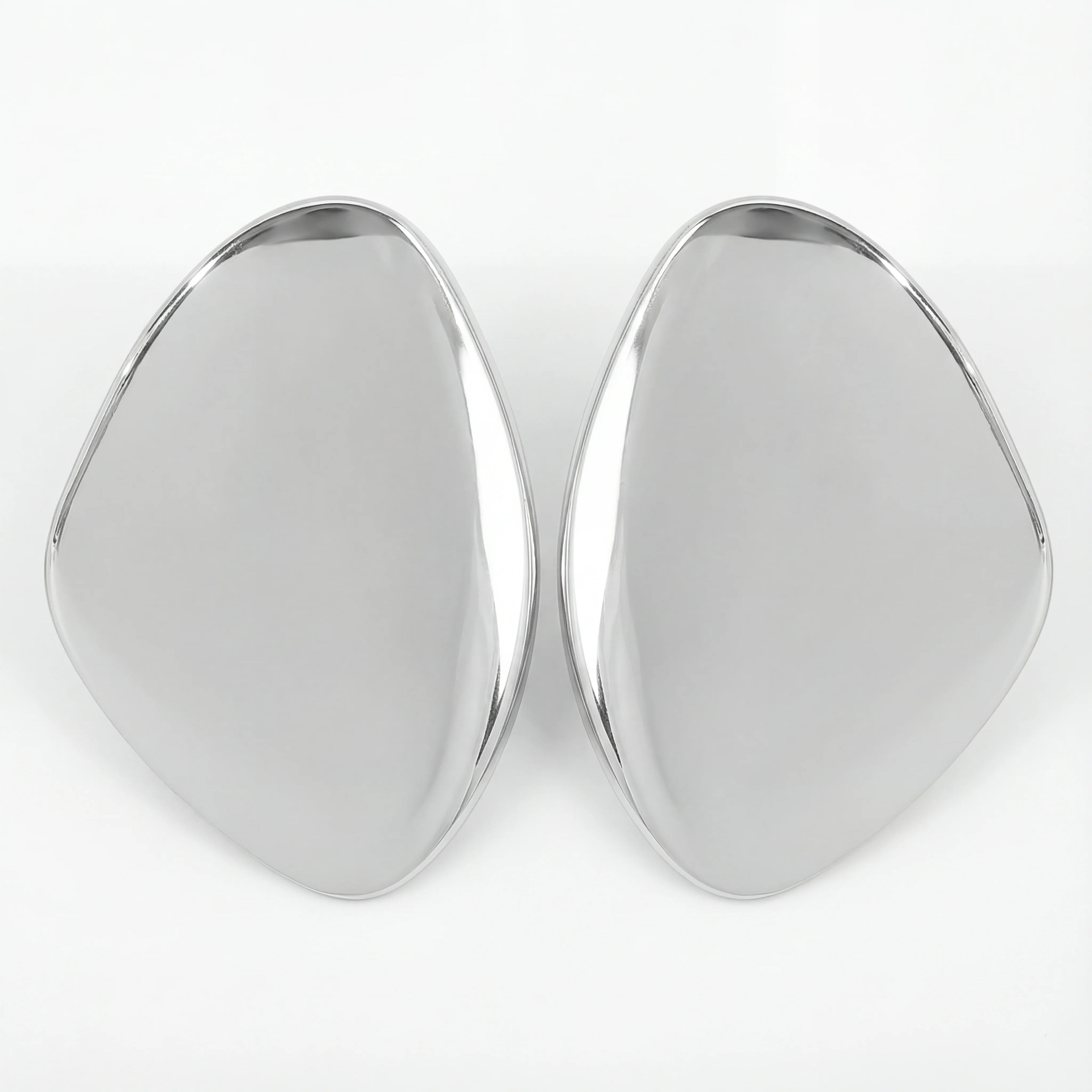 Silver stainless steel pebble earrings high polish finish waterproof jewelry.