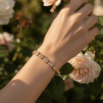 First Kiss Pink Bracelet | Gold Plated Pink Heart Tennis Bracelet