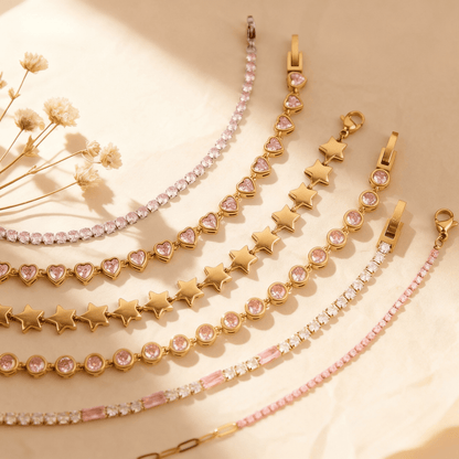 The Duality Bracelet | Half Pink Tennis & Half Paperclip Chain