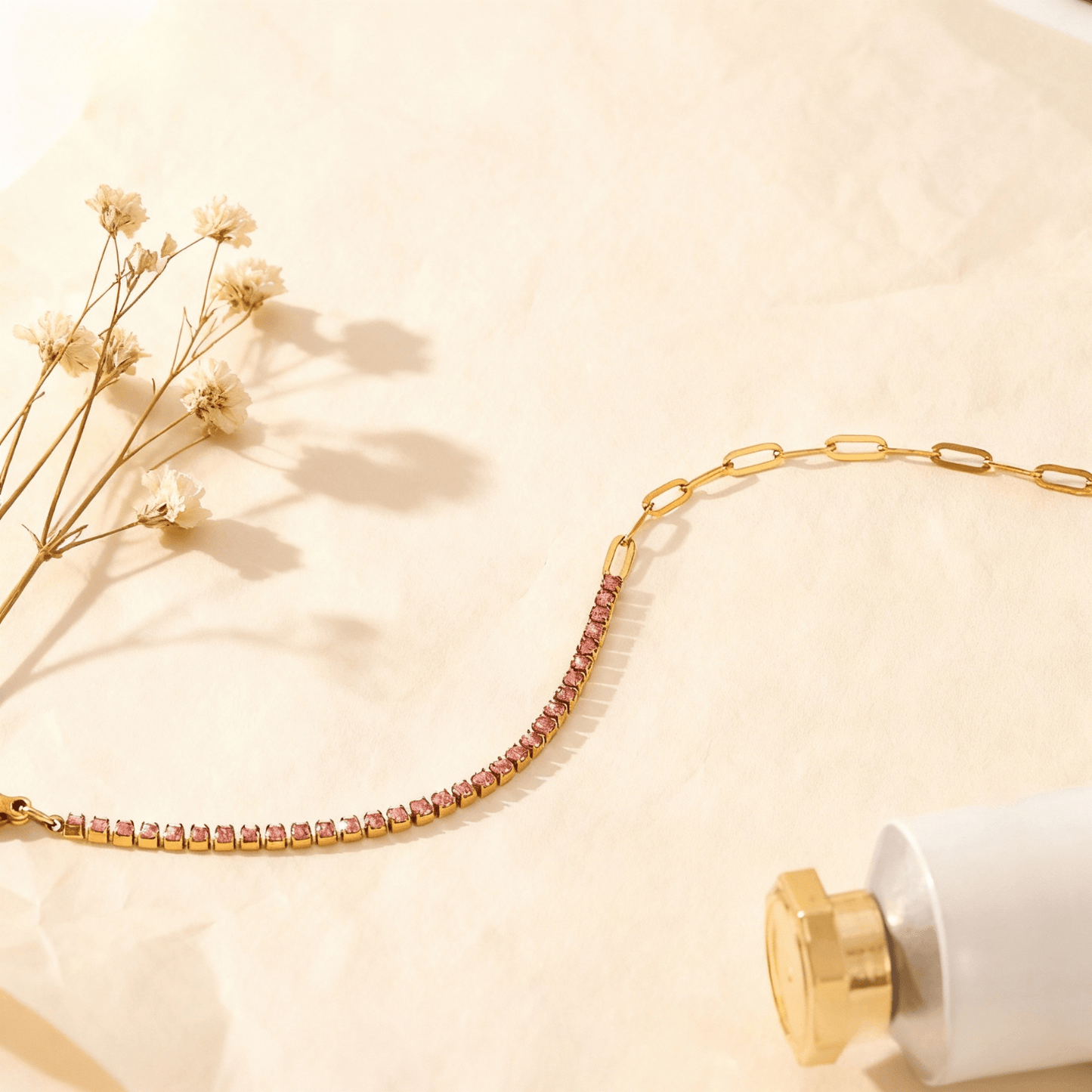 The Duality Bracelet | Half Pink Tennis & Half Paperclip Chain