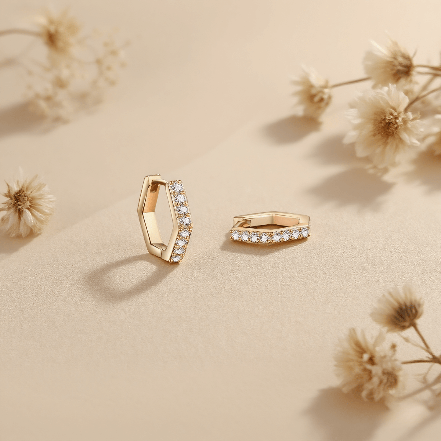 Hexa Halo Moissanite Earrings — 0.4 CT/pair halo studs in sterling silver, durable and hypoallergenic.