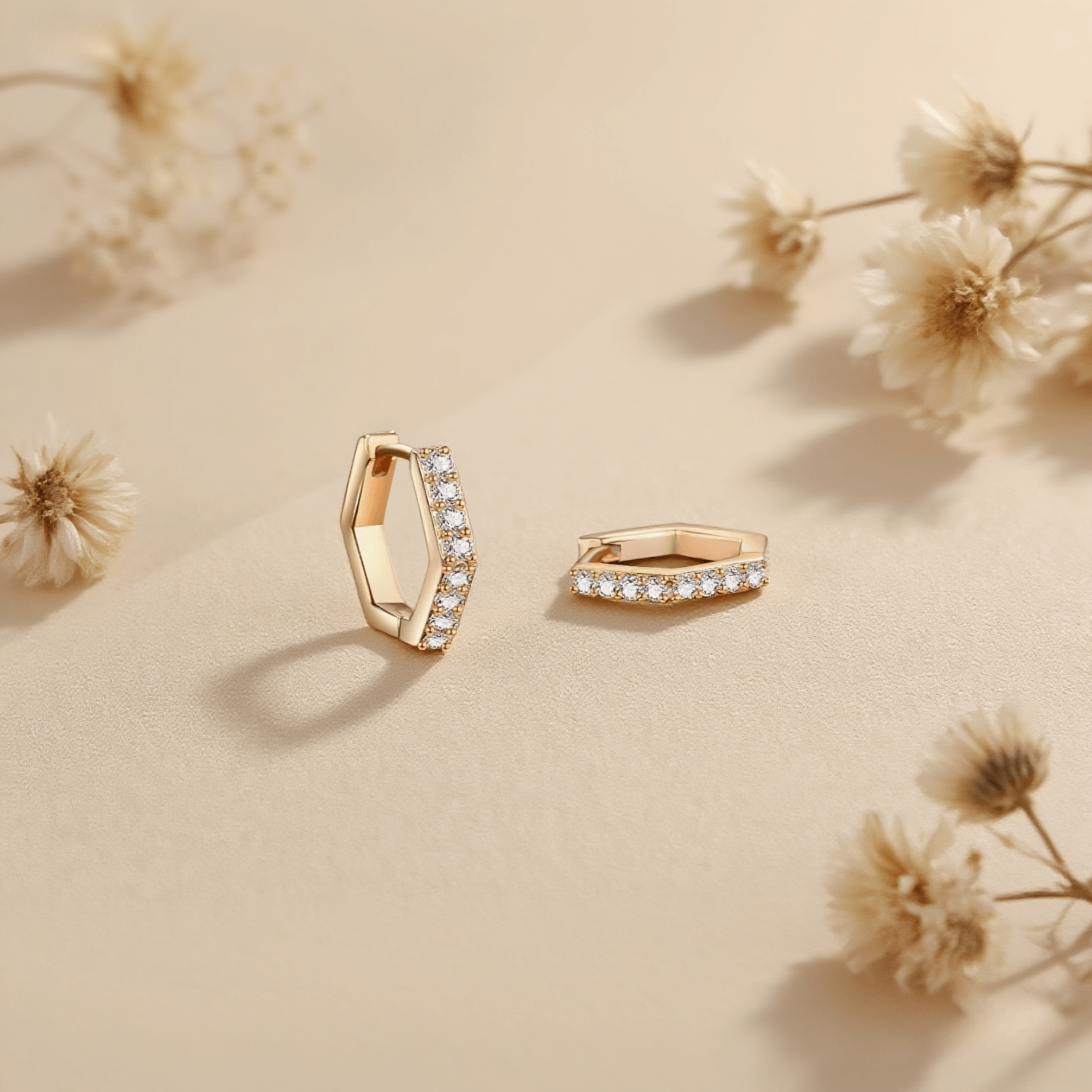 Hexa Halo Moissanite Earrings — 0.4 CT/pair halo studs in sterling silver, durable and hypoallergenic.