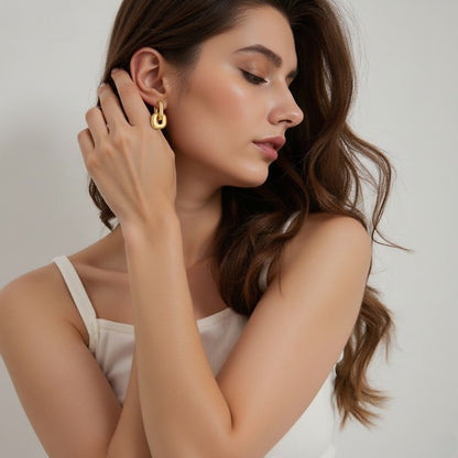 urban link earrings, sculptural earrings, bold link earrings, dual-tone earrings, waterproof earrings, statement earrings gift