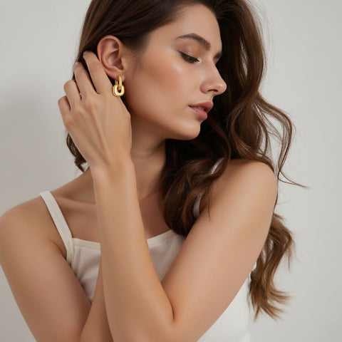 urban link earrings, sculptural earrings, bold link earrings, dual-tone earrings, waterproof earrings, statement earrings gift