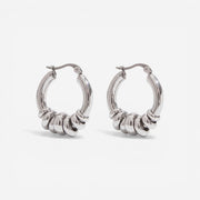 Silver multi-band hoop earrings high polish waterproof stainless steel.
