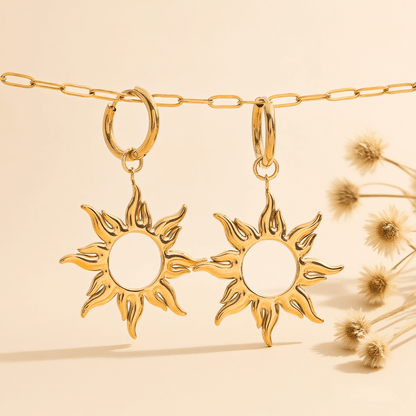 Radiant Sun Charm Earrings | Gold Boho Sunburst Jewelry