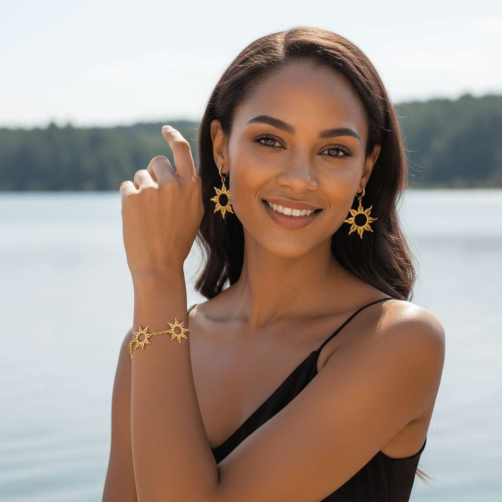 Radiant Sun Charm Earrings | Gold Boho Sunburst Jewelry