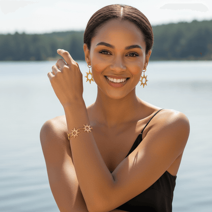 Radiant Sun Charm Earrings | Gold Boho Sunburst Jewelry