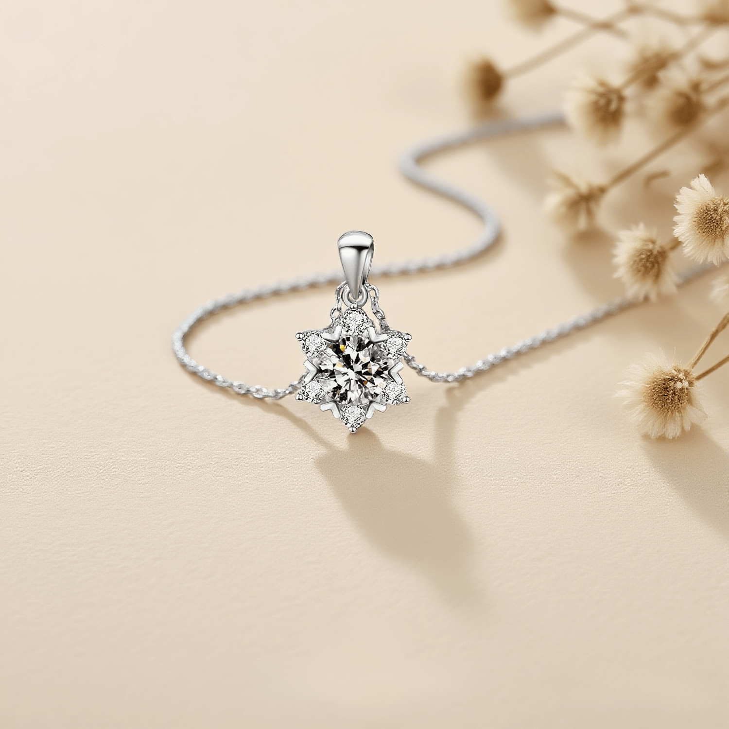 Arctic Sparkle Moissanite Necklace — radiant sterling silver necklace with 1 CT or 2 CT moissanite, luminous accessory.