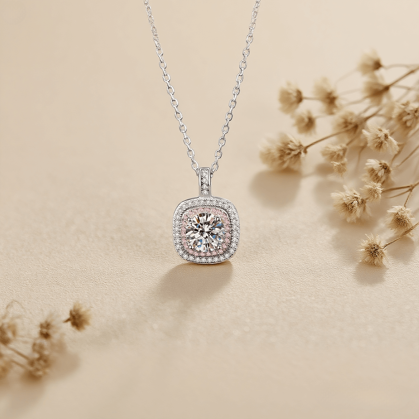Tranquil Glow Moissanite Necklace — 1 CT moissanite pendant in sterling silver, durable and hypoallergenic, luminous and calm.