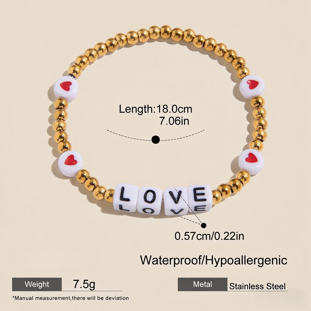 Gold Beaded Letter Bracelet | Good Luck or Love Charm Bracelet