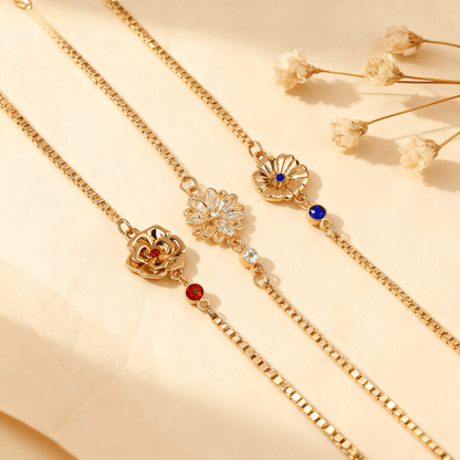 Birth Flower Bracelet | Dainty Gold Box Chain with Birthstone