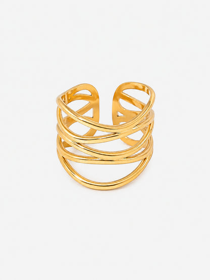Ariadne Ring in Gold with an adjustable open multi-band crossover design