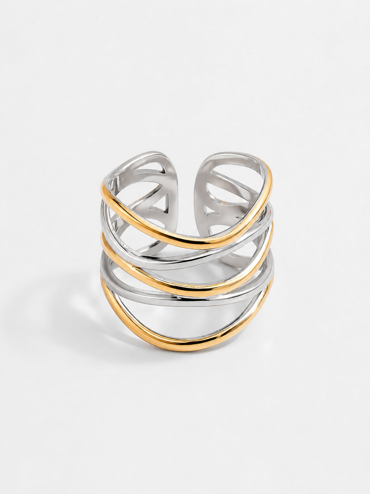 Ariadne Ring in Two Tone with an adjustable open multi-band crossover design