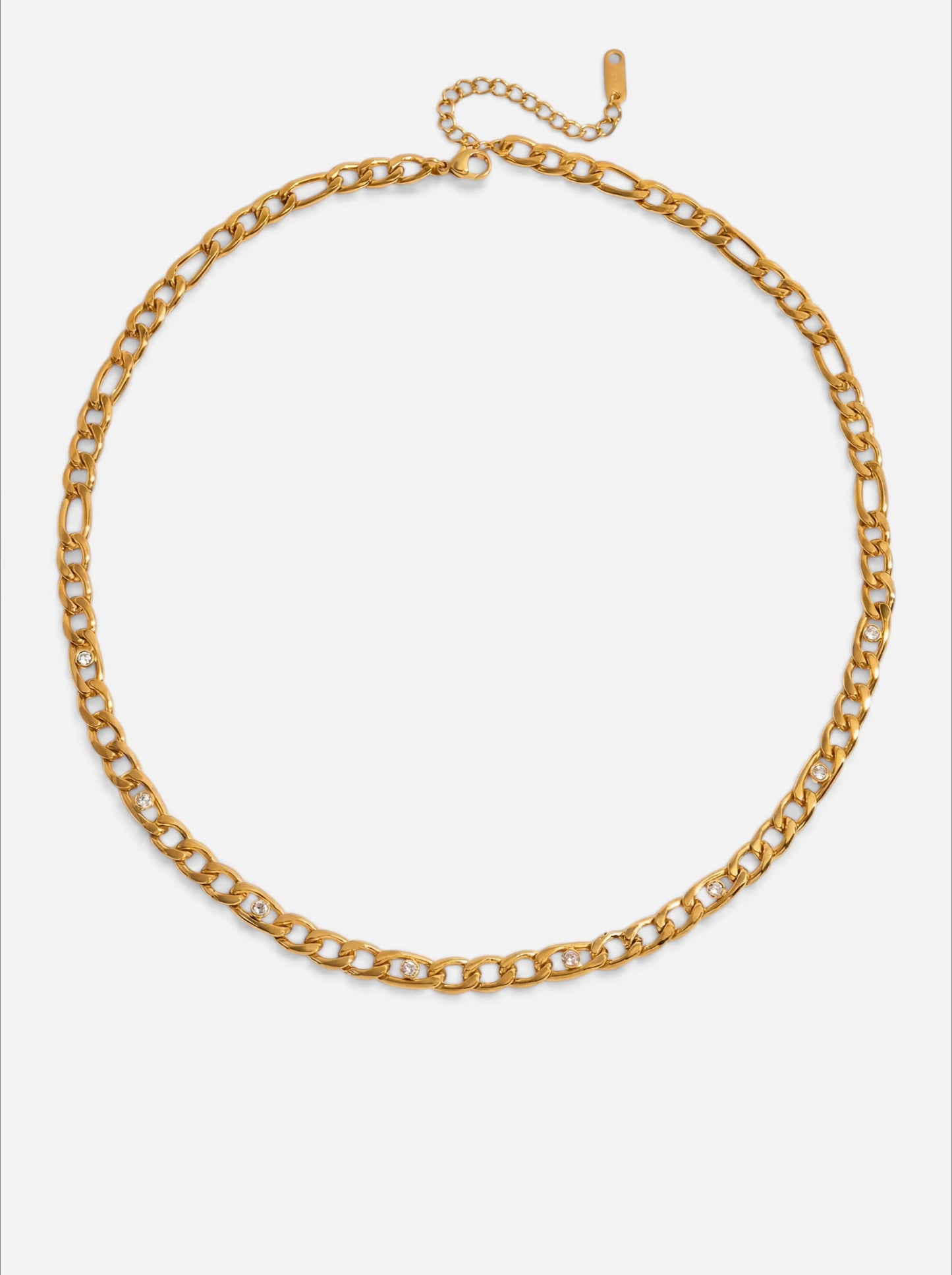 Gold chain necklace with sparkling crystal encrusted links waterproof stainless steel jewelry.