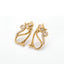 Pair of gold outline cat stud earrings with pave crystal tail waterproof stainless steel.