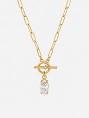 Celeste Marquise Toggle Necklace with gold paperclip chain and clear marquise-cut zircon pendant