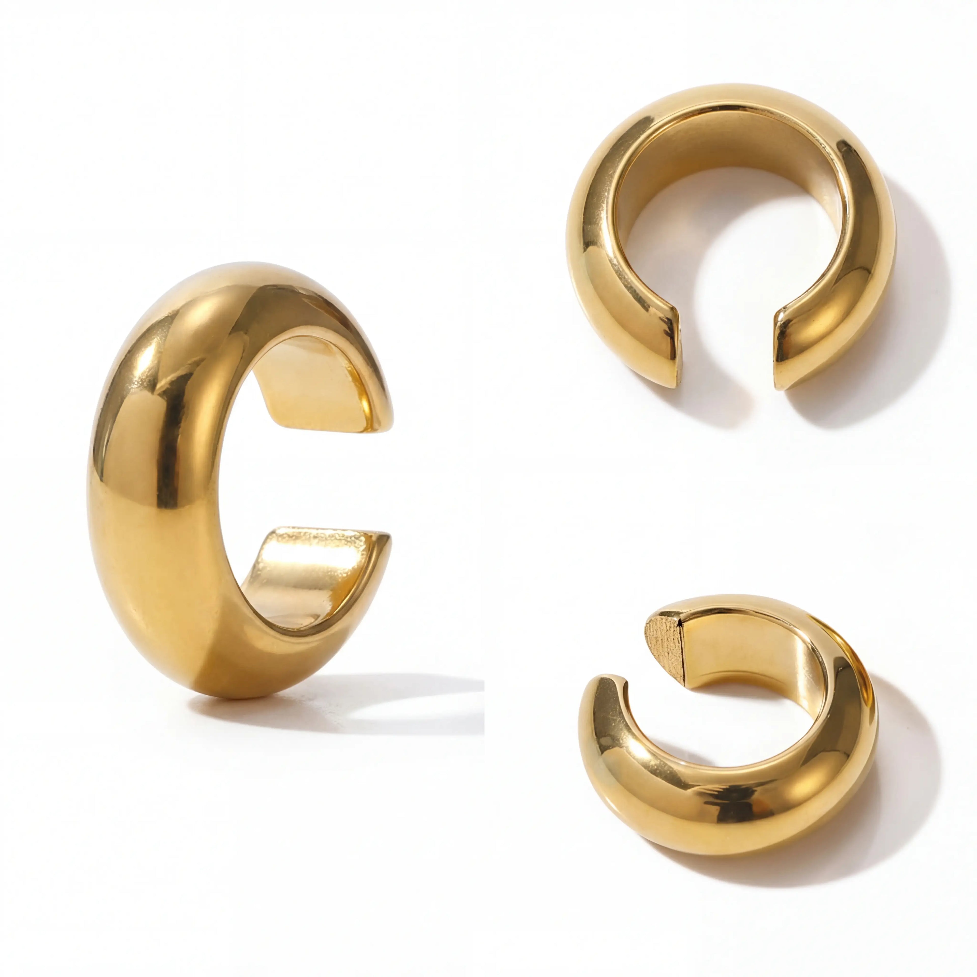 Aesthetic product photography of chunky gold dome ear cuffs minimalist jewelry.