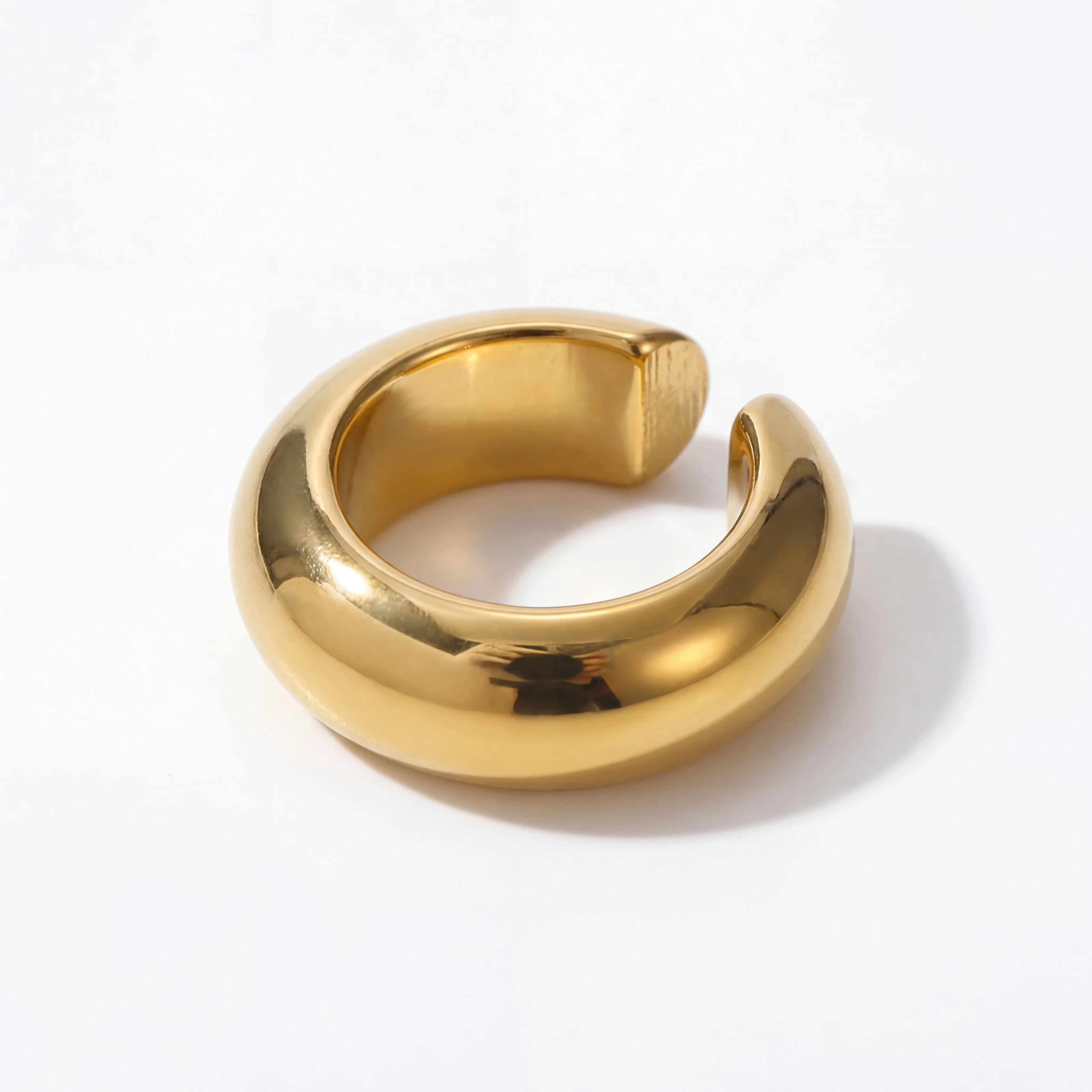 Gold chunky dome ear cuff waterproof stainless steel clip on earring.