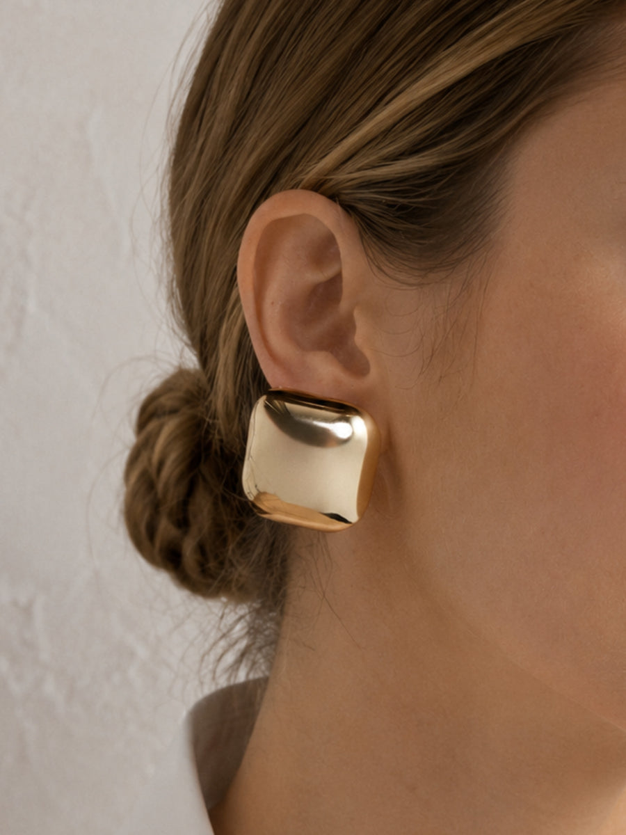Gold Square Dome Earrings