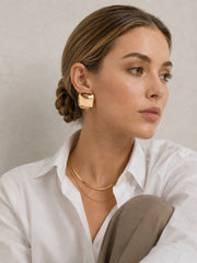 Gold Square Dome Earrings