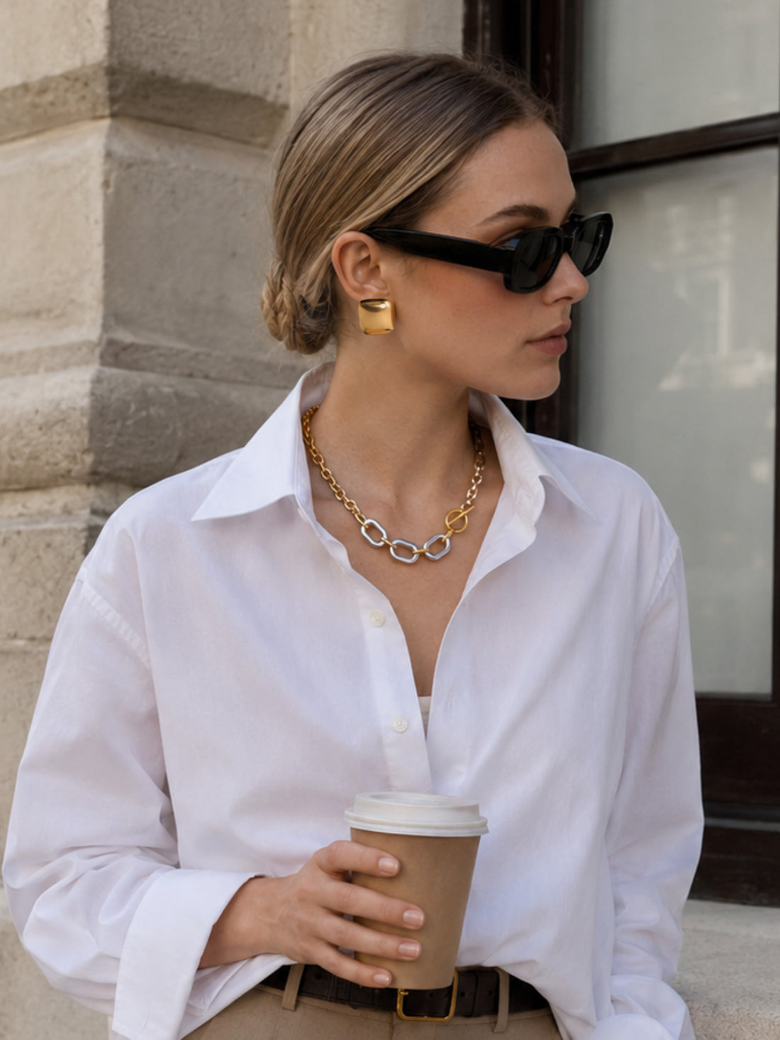 Gold Square Dome Earrings
