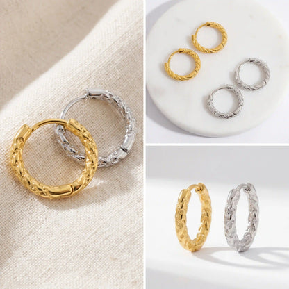 Gold and silver diamond-cut texture earrings collection, aesthetic sparkly hoops display, affordable luxury jewelry gifts 2026.