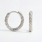 Silver crushed texture hoop earrings, white gold look stainless steel hoops, waterproof sparkly jewelry that looks like diamonds.