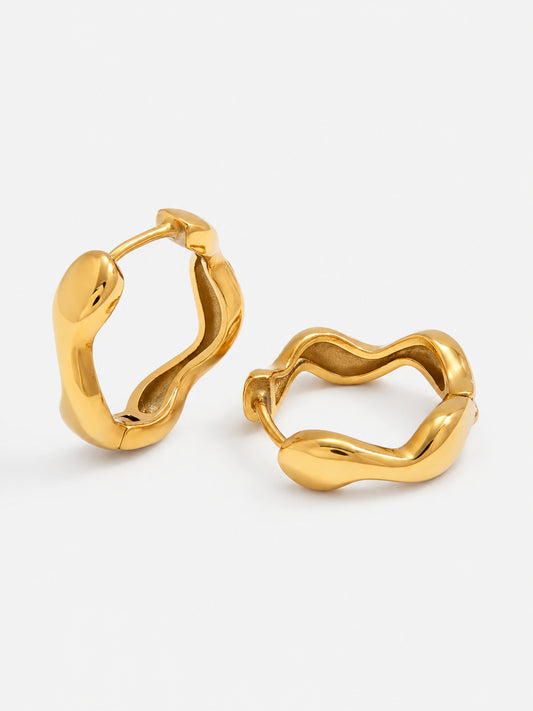 Nola Organic Wave Hoops in Gold with a sculptural irregular hoop silhouette