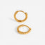 18k gold plated stainless steel twisted rope huggies, anti-tarnish small hoop earrings, textured minimalist jewelry isolated on white.