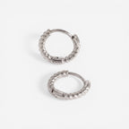 Silver stainless steel twisted huggie earrings, cool tone rope texture hoops, waterproof cartilage earrings for sensitive ears.