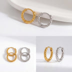 Gold and silver twisted rope huggie set, aesthetic display of small hoop earrings, timeless gift ideas for her under $30.