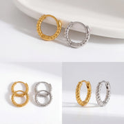 Gold and silver twisted rope huggie set, aesthetic display of small hoop earrings, timeless gift ideas for her under $30.