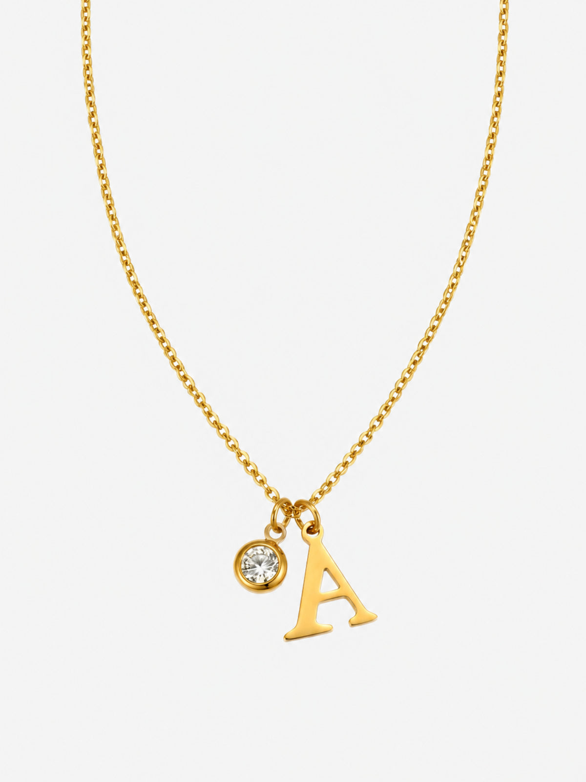 Signature Initial Zircon Necklace with gold letter pendant and clear round zircon charm