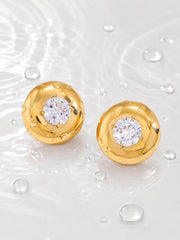 Vesta Bold Dome Studs with polished gold domes and round cubic zirconia centers