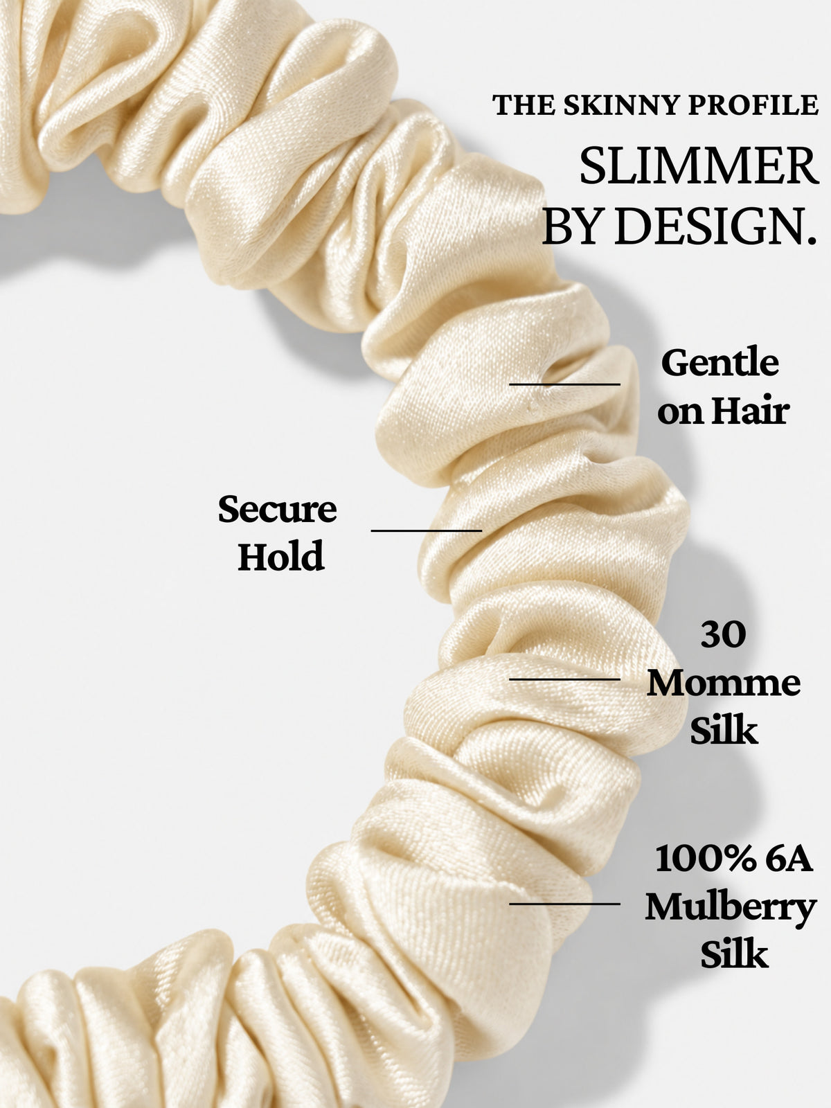 Close view of the Form Silk Skinny Scrunchie silk and slim profile