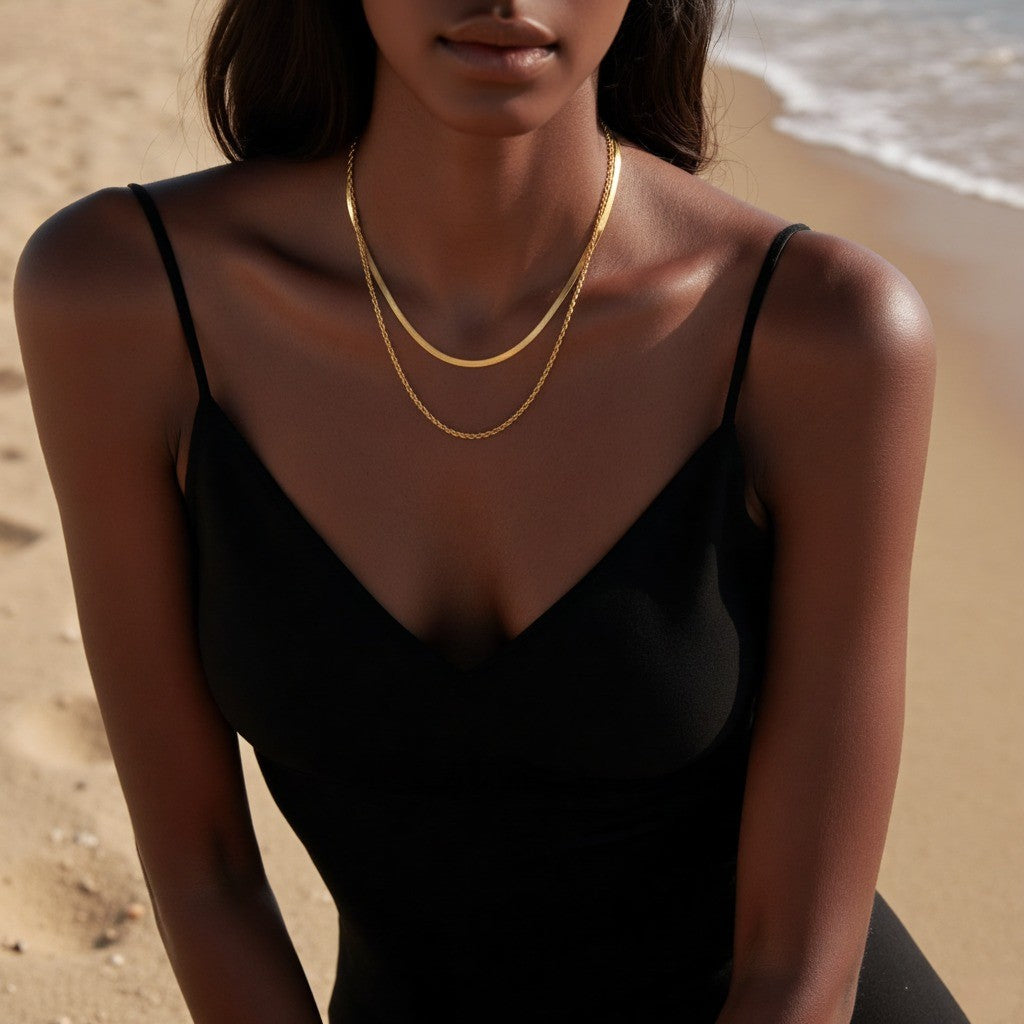 classic layered chain necklace, 18K gold plated chain, layered gold necklace, gift necklace for her, lightweight layered jewelry