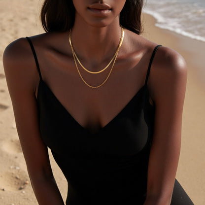 classic layered chain necklace, 18K gold plated chain, layered gold necklace, gift necklace for her, lightweight layered jewelry