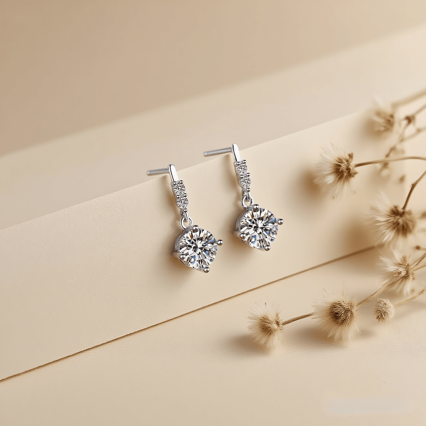 Fairy Drop Moissanite Earrings — delicate moissanite drop earrings in sterling silver, ethereal and graceful.