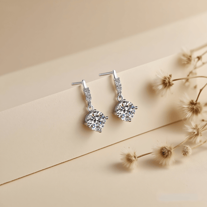 Fairy Drop Moissanite Earrings — delicate moissanite drop earrings in sterling silver, ethereal and graceful.