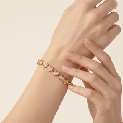 First Kiss Pink Bracelet | Gold Plated Pink Heart Tennis Bracelet