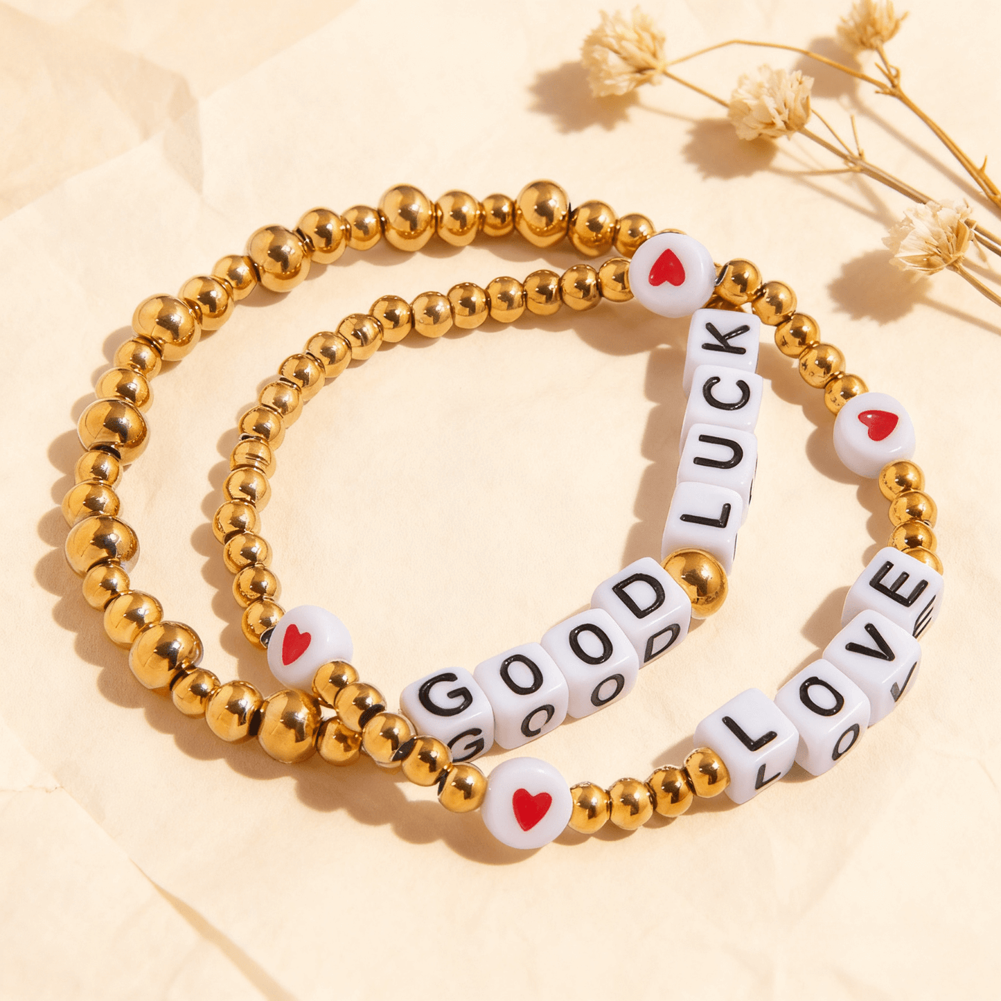 Gold Beaded Letter Bracelet | Good Luck or Love Charm Bracelet