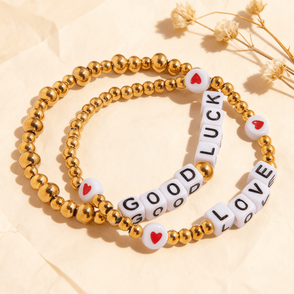 Gold Beaded Letter Bracelet | Good Luck or Love Charm Bracelet