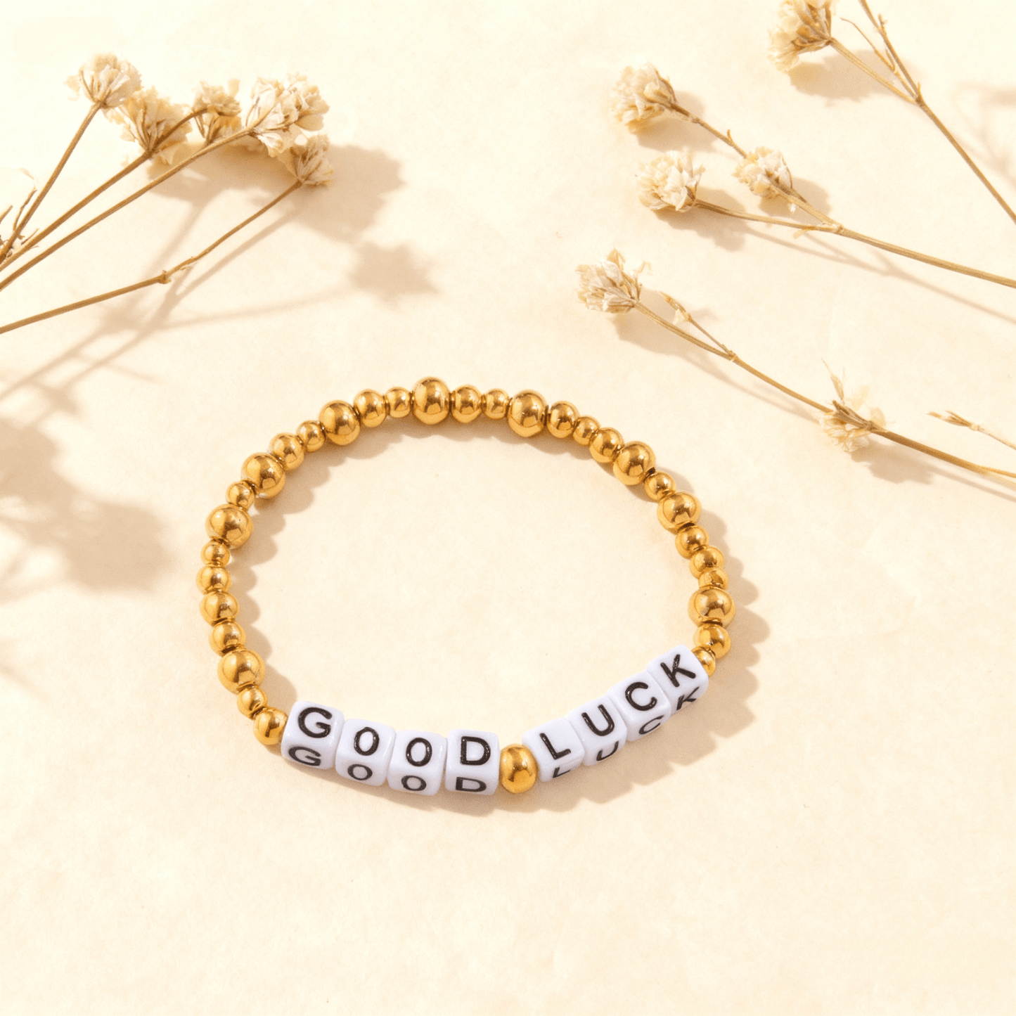 Gold Beaded Letter Bracelet | Good Luck or Love Charm Bracelet