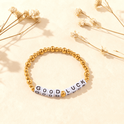 Gold Beaded Letter Bracelet | Good Luck or Love Charm Bracelet