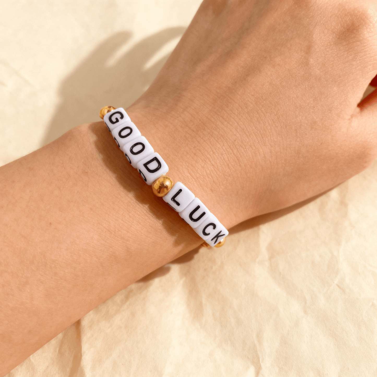 Gold Beaded Letter Bracelet | Good Luck or Love Charm Bracelet