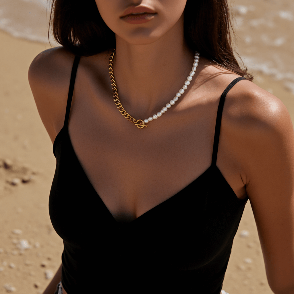 pearl chain necklace, delicate pearl necklace, layering pearl jewelry, gift for her, timeless necklace