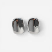 Silver stainless steel domed rectangular stud earrings modern design.
